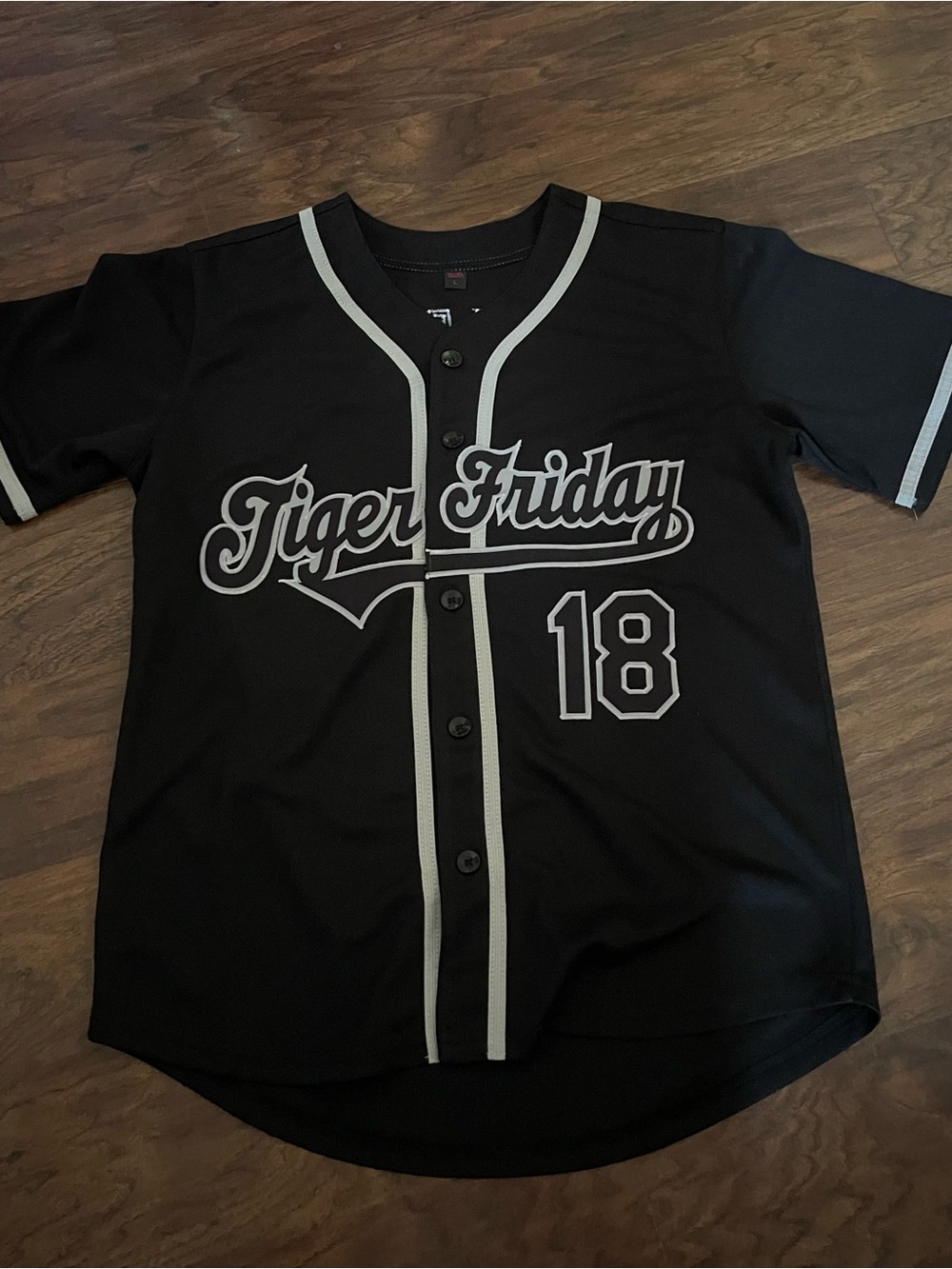 Tiger Friday Kids' Black Baseball Jersey with Gray Trim and Number 18